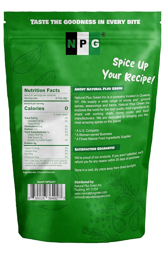 NPG Chrysanthemum Bud Tea 16 Oz, Premium Dried Chinese Tai Ju Flowers, Juhua Herbal Tea, Caffeine-Free, Non-GMO Loose Leaf with Floral Fragrance, Sweet and Refreshing Flavor for Relaxation - Bloomnest