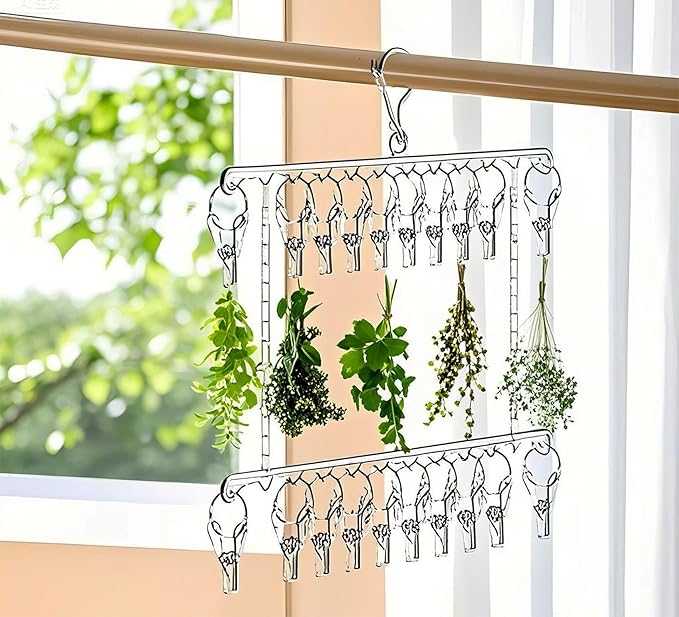 2 Pack Herb Drying Rack, Stainless Steel Herb Drying Rack Hanging with 20 Hooks, 2 Tiers Dryer Rack for Herb Macrame Flower - Bloomnest