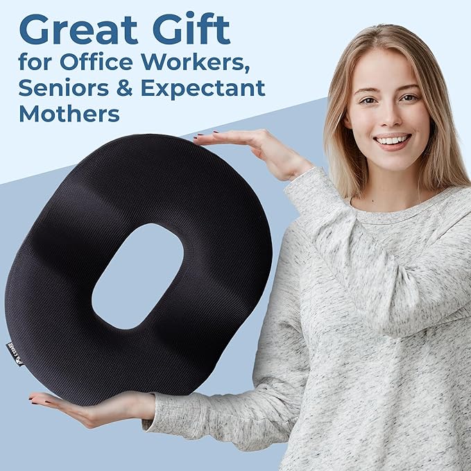 5 STARS UNITED Donut Pillow Hemorrhoid Tailbone Cushion – Large Cushion for Pain Relief – Coccyx, Prostate, Sciatica, Pelvic Floor, Pressure Sores, Pregnancy, Postpartum Recovery, Black - Bloomnest