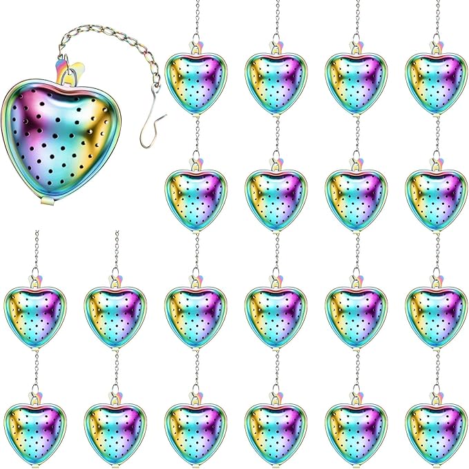 Sumind 25 Pcs Heart Tea Strainer Stainless Steel Ball Infuser Loose Leaf Steeper Interval Diffuser Mesh Filters with Extended Chain Hook for Cup Bottle Tea Party Wedding Bridal Shower (Various) - Bloomnest