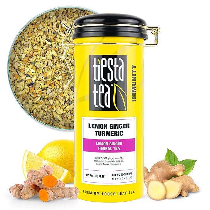 Tiesta Tea - Lemon Ginger Turmeric, Loose Leaf, Lemon Ginger Herbal Tea, Premium Blend, Non Caffeinated Herbal, Make Hot or Iced & Brews Up to 50 Cups, 5 Ounce Refillable Tin - Bloomnest