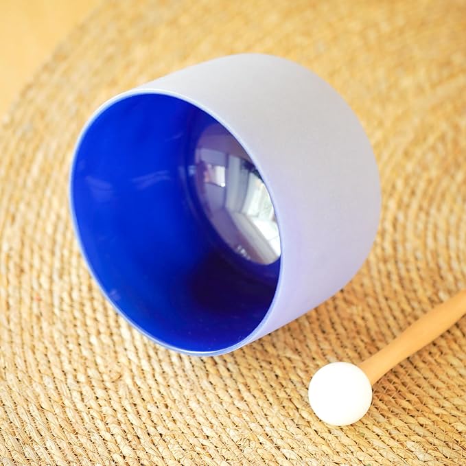 KVKA 8 Inch Indigo Colored 432 Hz A Note Third-Eye Chakra Frosted Quartz Crystal Singing Bowl with Carrying Case - Bloomnest