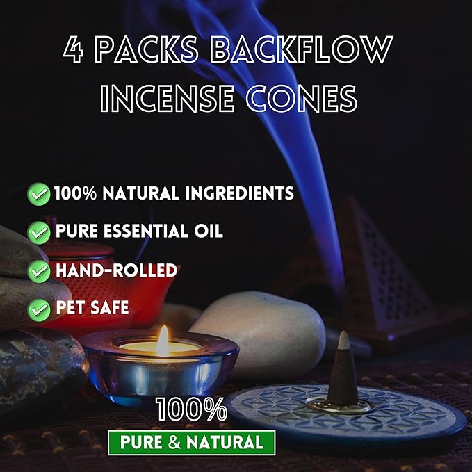 Soul Sticks Backflow Incense Cones – 40 Handmade Organic Cones for Waterfall Burner | 4 Pack Long Lasting Aromatic Scents | Thick White Smoke Incense for Meditation, Yoga & Gifts (Patchouli) SoulSticks