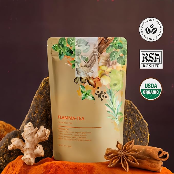 Gardenika Organic Flamma-tea Loose Leaf Turmeric Ginger Tea | with Cinnamon & Pepper | 100% Natural | Caffeine Free | Herbal Wellness Tea | Premium Blend | 1 lb (454g) - Bloomnest
