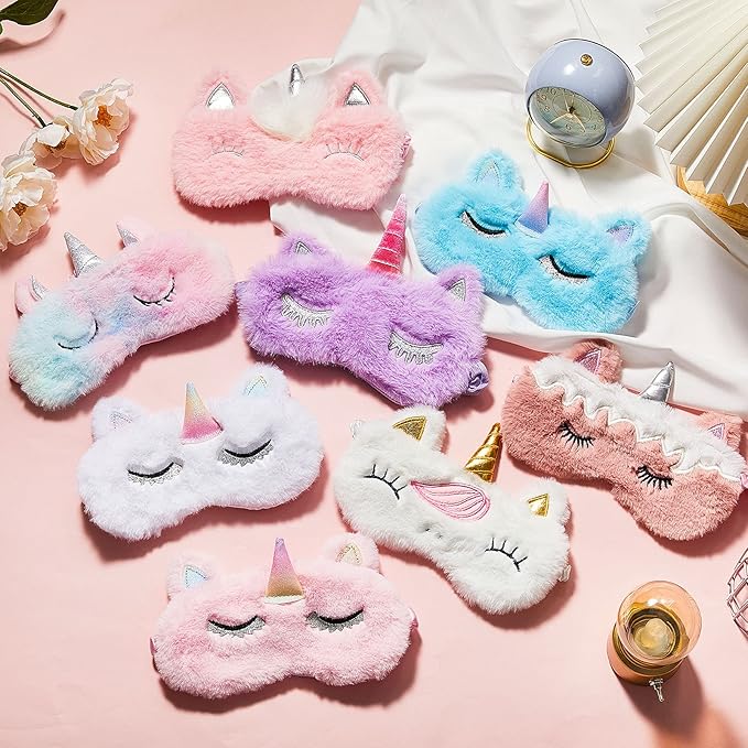 SATINIOR 8 Pcs Cute Sleep Masks for Kids, Unicorn Kids Eye Mask, Funny Soft Plush Blindfold Eyeshade Eye Covers in Assorted Colors Travel Nap Sleep Lunch Break Overnight Party for Child Girls - Bloomnest