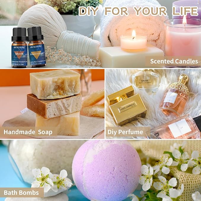 BURIBURI Frankincense Oil and Myrrh Essential Oils Gift Set, 100% Pure, Natural, Organic Aromatherapy Frankincense Fragrance Oils for Diffuser, Massage - 2 x 10ML BURIBURI