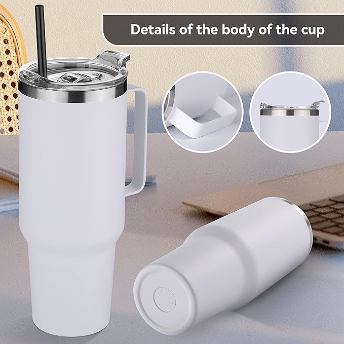 HASLE OUTFITTERS 40 oz Stainless Steel Tumbler with Handle, Vacuum Insulated Tumblers Bulk, Reusable Double Wall Travel Coffee Mug, Durable Powder Coated Water Bottles(White, 8) - Bloomnest