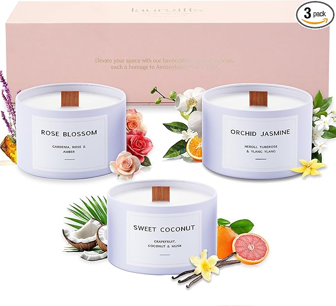 Luxury Candle Gift Set for Women – Luxury Candle Box with 3 Scented Soy Candles in Pink Box – Birthday, Housewarming, Valentine’s & Galentine’s Gift - Bloomnest