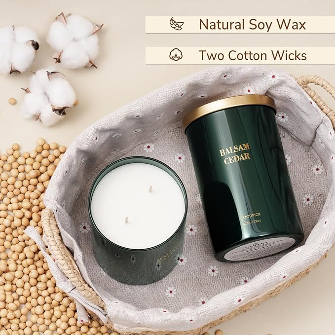 Goodpick Balsam Cedar Candle 22 oz, Pine Candles for Home Scented, Winter Candle for Classic Luxury Aromatherapy, Big Green Soy Candles, Large Jar Candle Gifts for Christmas, Birthday, Men, 2 Wicks - Bloomnest