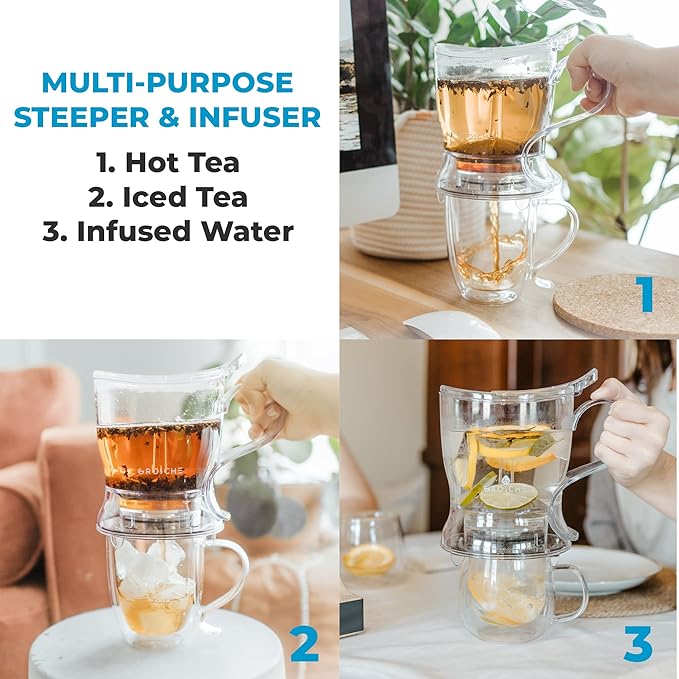 GROSCHE Aberdeen Tea Infuser Teapot & Smart Tea Maker - BPA-Free, Drip-Free Design | Coaster | Easy Brew | Easy Clean Steeper | Loose Leaf Brewing - Stylish Design | 17.7 oz - 525 ml - Black - Bloomnest