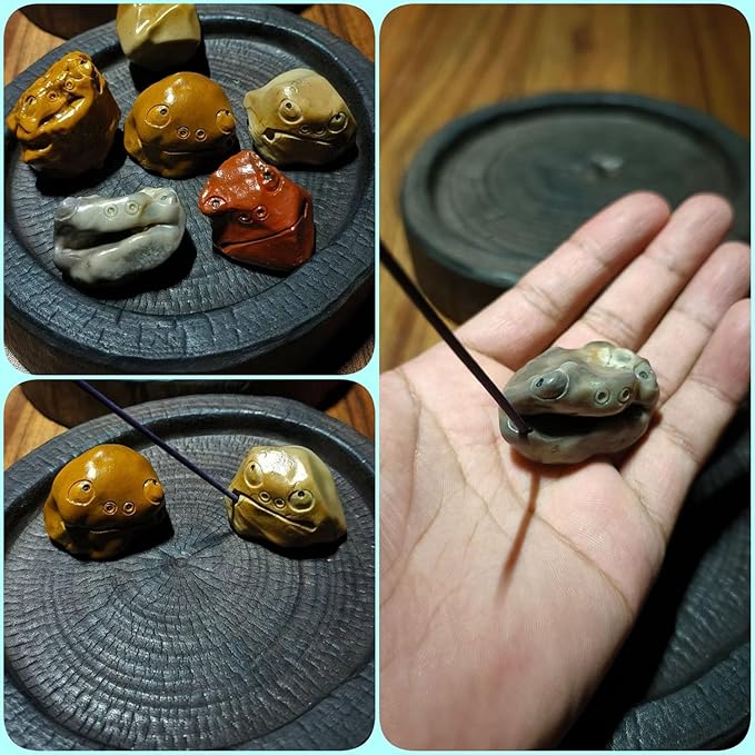 Handmade Frog Incense Holder - Unique Decorative Stone Aromatherapy Burner for Home, Office, Yoga & Meditation - Natural River Rock Craft, Gift for Zen Lovers (Each Piece Varies)