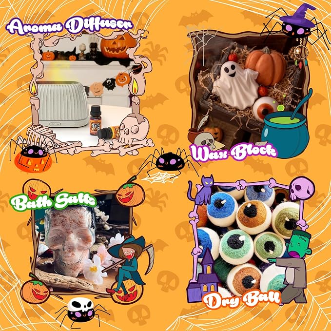 Halloween Fragrance Oils Set, Essential Oil for Diffuser, Diffuser Oil, Use for Soap Candle Making,Caramel Apples, Pumpkin Pie, Candy Corn, Halloween Cookies, Popcorn Balls, Snickers Bars - Bloomnest