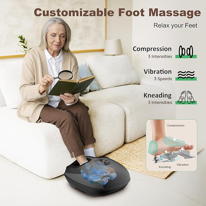 Shiatsu Foot Massager, Electric Foot Massager Machine with Heat, Deep Kneading, Compression, Vibration, Remote Control, Feet Massager for Neuropathy, Plantar Fasciitis, Size 13 - Bloomnest