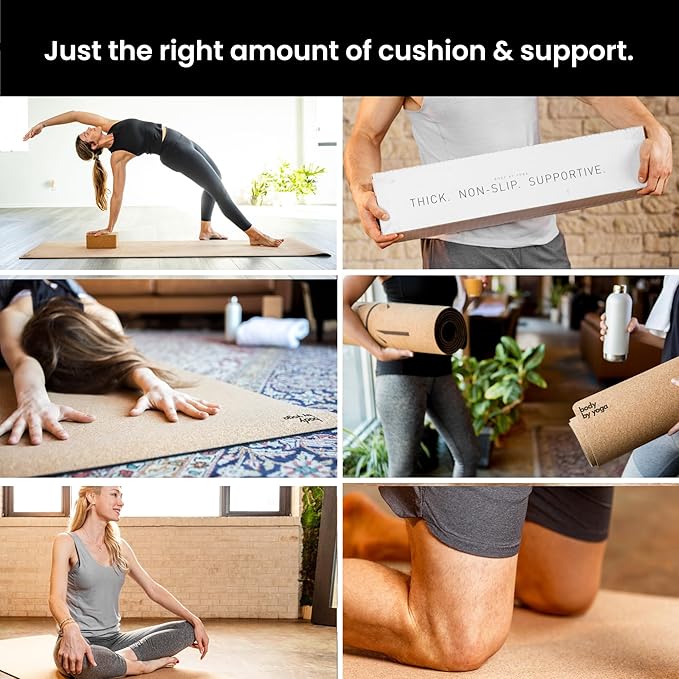 Luxury Cork Yoga Mat - Non Slip, Extra Thick Grip. Thicker, Longer, and Wider for More Comfort and Support. Tough Enough For Hot Yoga. Natural, Non Toxic, and Eco Friendly. Optional Alignment Lines. - Bloomnest