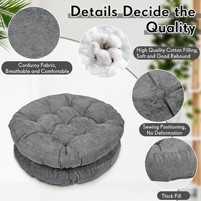 Jerify Floor Pillow Cushions 22 x 22 Inch Round Square Large Meditation Floor Pillow for Classroom Adult Meditation Picnic Party Cushion for Seating Gift Christmas(Round,Dark Grey,4 Pcs) - Bloomnest