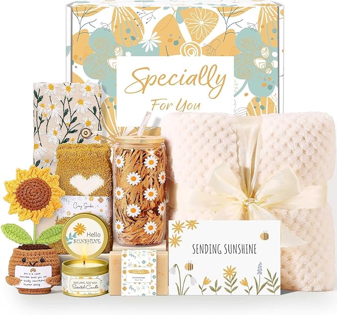 Self Care Gifts for Women Gift Baskets，Sending Sunshine Thinking of You Care Package Spa Gift Sets, Birthday Christmas Gifts for Women Best Friends Mom Sister Wife Grandma Her - Ivory