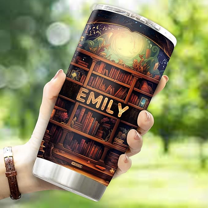 Personalized Book Lovers Tumbler Gifts for Librarian Book Lover Women Readers Bookworm 20oz Travel Cup Coffee Bookshelf Mug Stainless Steel Insulated with Lid - Bloomnest