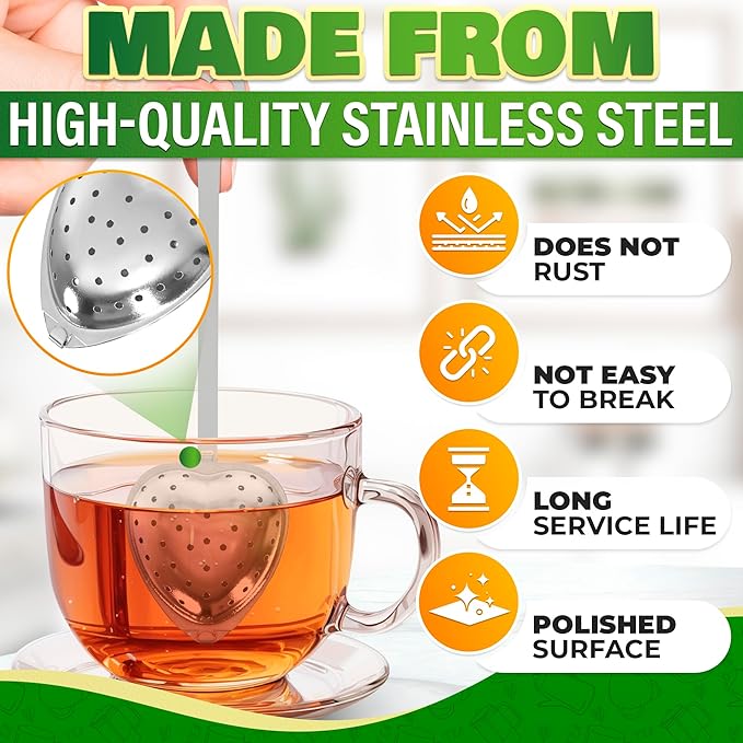 10 Pcs Heart Tea Infuser for Loose Leaf Tea Steeper – Rust-Resistant Stainless Steel Strainers with Secure Clasp, Easy Brewing Design, Keeps Loose Leaves Contained | Suitable for Parties & Gifting - Bloomnest