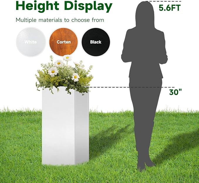 White Steel Metallic Heavy Planter for Outdoor Plants Box 14"x14"x30" Metal Planter Spliced Flower Pots with Partitions for Outside,Indoor,Garden (White, 14 * 14 * 30) - Bloomnest