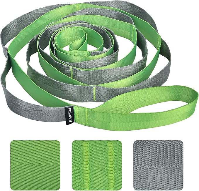 SANKUU Yoga Straps Stretching Strap with 12 Loops Workout Poster, Straps for Stretching Physical Therapy Equipment Long Stretch Out Bands for Exercise, Pilates and Gymnastics for Women Men - Bloomnest
