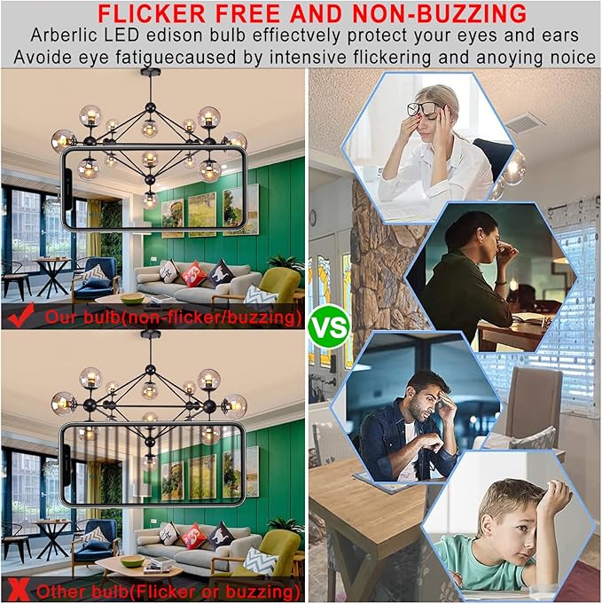 Arberlic G16.5 Light Bulb LED,4W E26 LED Bulb dimmable Equivalent E26 40 watt Light Bulb,Warm White 2700K,400lm,CRI85+,AC120V,Edison Style,Clear Glass,Flicker Free,Pack of 6 - Bloomnest