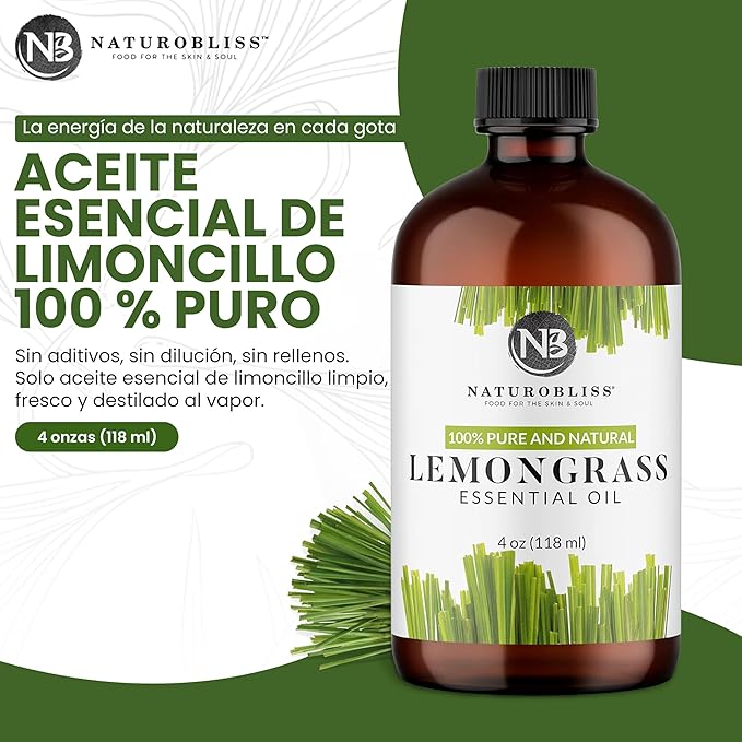 NaturoBliss 100% Pure Lemongrass Essential Oil Therapeutic Grade Premium Quality (4 fl. oz) with Glass Dropper, Perfect for Aromatherapy - Bloomnest
