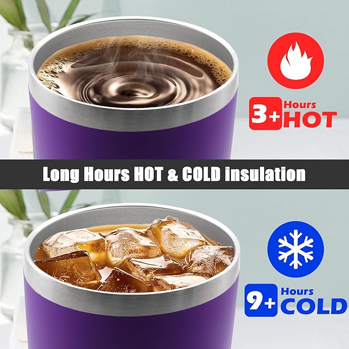 20 oz Tumbler Coffee Travel Tumblers Bulk with Lid Stainless Steel Double Wall Vacuum Insulated Mug Powder Coated Cups fit Car Cupholder for Hot and Cold - Purple, 8Pack - Bloomnest