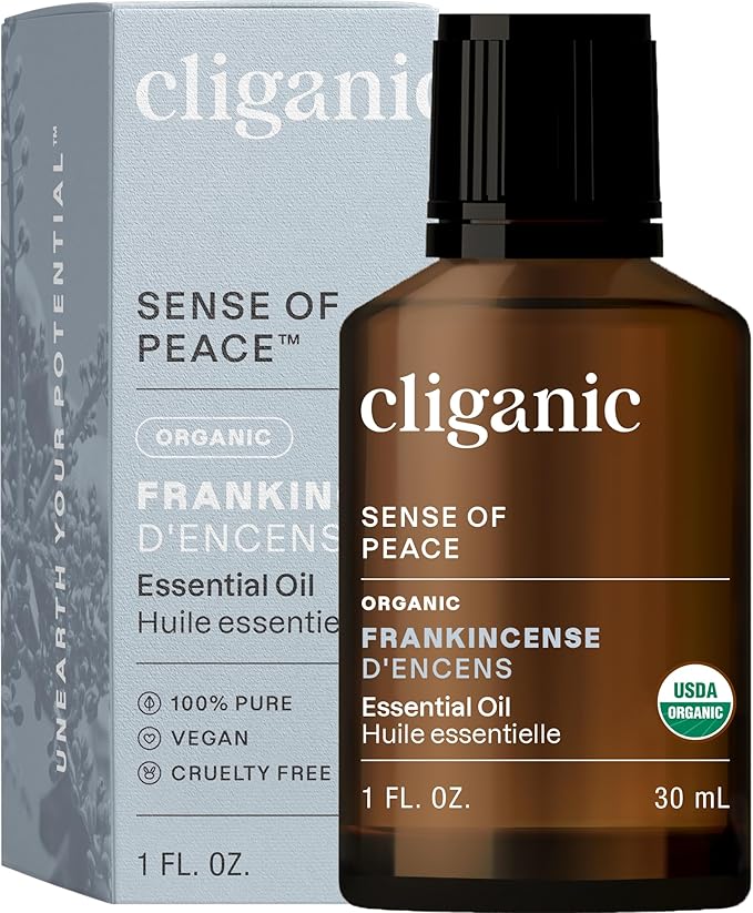 Cliganic USDA Organic Frankincense Essential Oil, 1oz - Boswellia Serrata, 100% Pure Natural Undiluted, for Aromatherapy | Non-GMO Verified (Packaging May Vary) Cliganic