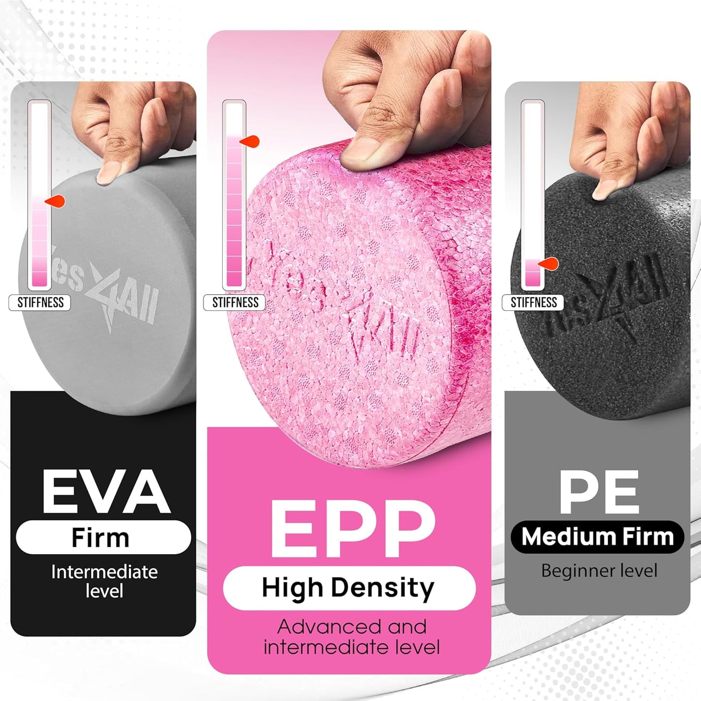 Yes4All High-Density EPP Round Back Roller Foam, Exercise Foam Roller for Yoga, Pilates & Stretching - 12, 18, 24, 36 inch