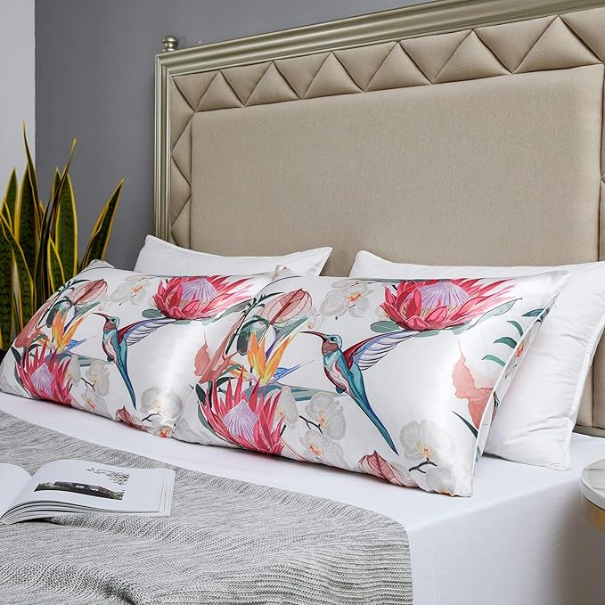 MR&HM Satin Pillowcase for Hair and Skin, Silk Satin Pillowcase 2 Pack, Queen Size Pillow Cases Set of 2, Silky Pillow Cover with Envelope Closure (20x30, Floral Bird) - Bloomnest