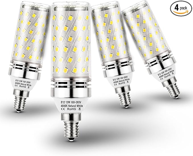 E12 100 watt Replacement Led Candelabra Bulbs, E12 12W Led Candle Light Bulbs T6 C7 1200lm, 4000k Natural White E12 Base Chandelier Pendant Ceiling Fan Bulbs, Non-Dimmable, 4Pack - Bloomnest