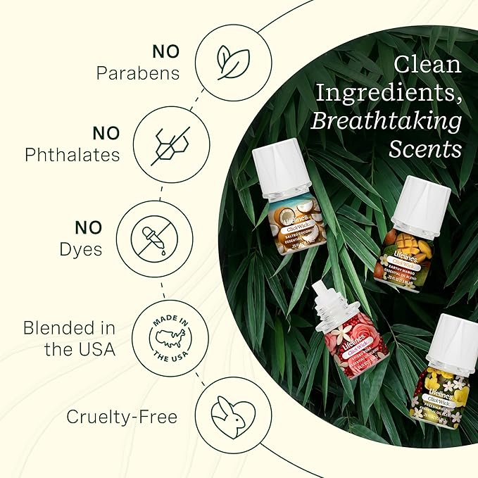 ClickWick Essential Oil Blends for Lifelines Diffusers, 4-Pack Lush Earth Collection - Essential Oil Blend Refill for Candle, Plant & Shower Aromatherapy Diffuser - Fragrance for Diffusers - Bloomnest
