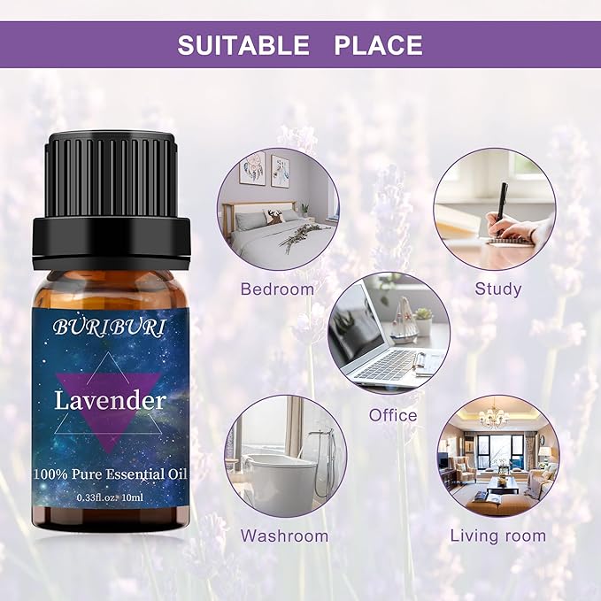 BURIBURI Lavender Essential Oil for Diffuser, Skin, Soap & Candle Making, 100% Pure Undiluted Natural Organic Lavender Aromatherapy Oils 10ml - Bloomnest