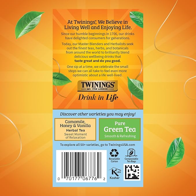Twinings Pure Camomile Herbal Tea Individually Wrapped Bags, Calming & Delicate, 20 Count (Pack of 6), Naturally Caffeine-Free, Enjoy Hot or Iced, 120 Teabags - Bloomnest