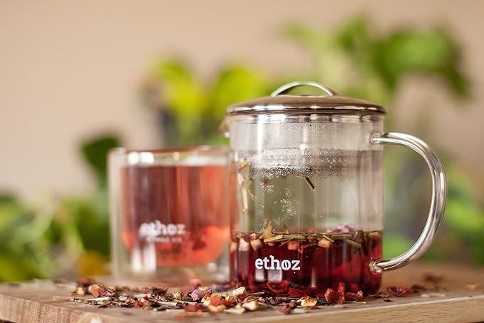 ethoz® Glass Tea Brewer – Premium Loose-Leaf Infuser, Borosilicate Chamber, Stainless Steel Strainer, 14 fl.oz. / 400 mL, Minimalist Design, Sustainable & Easy to Clean - Bloomnest