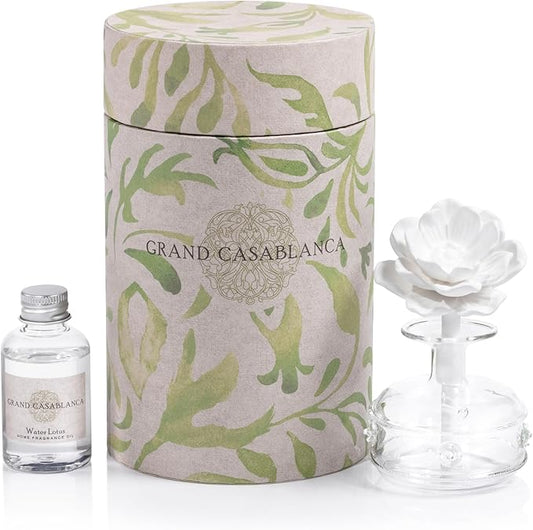 Zodax Mini Grand Casablanca Porcelain Diffuser, Water Lotus