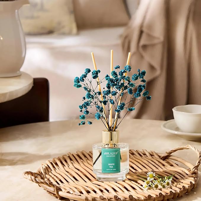 Airkeep Reed Diffuser Set of 3,Clean Cotton White Jasmine White Tea Oil Reed Diffusers for Bedroom Living Room Office Aromatherapy Oil Reed Diffuser for Gift 50ml x 3 - Bloomnest