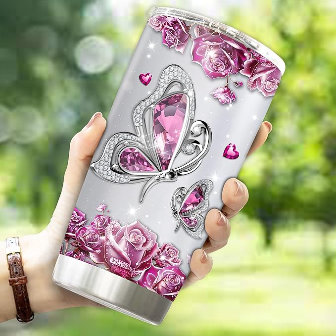 Personalized Butterfly Coffee Mugs For Girls Mom Women Adults Butterflies Lovers Water Bottle Travel Mug Mothers Day Birthday Christmas Valentine 20oz Stainless Steel Cup With Lid - Bloomnest