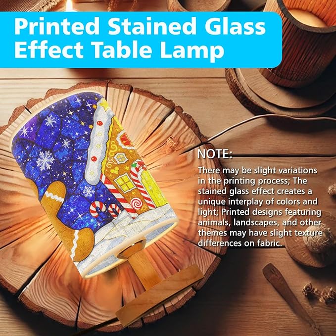 Gingerbread Table Lamp LED 3-Color Pressed Bedside for Merry Christmas, Gingerbread Shade Christmas Table Lamp with Wood Base for Bedroom Living Room Desk Office - Bloomnest