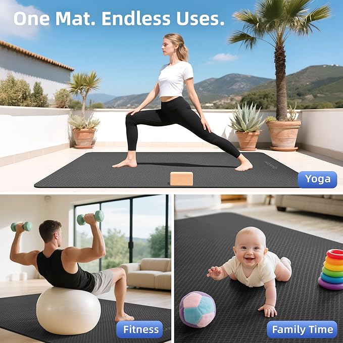 Thick TPE Yoga Mat 72"x48" - 6/8/10/12mm Extra Cushion for Joint Support & Comfort, Non-Slip Texture, Durable & Waterproof, Includes Bag, Strap & Towel for Home Workout, Pilates & Yoga - Bloomnest