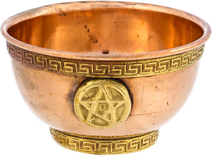 Pentagram Copper Bowl - Offering Bowl for Altar Use, Ritual Offerings, Witchy Home Decor - Incense Holder for Incense Cones, White Sage, Palo Santo Sticks - 3 Inches Wide - Bloomnest