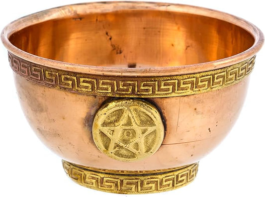 Pentagram Copper Bowl - Offering Bowl for Altar Use, Ritual Offerings, Witchy Home Decor - Incense Holder for Incense Cones, White Sage, Palo Santo Sticks - 3 Inches Wide - Bloomnest