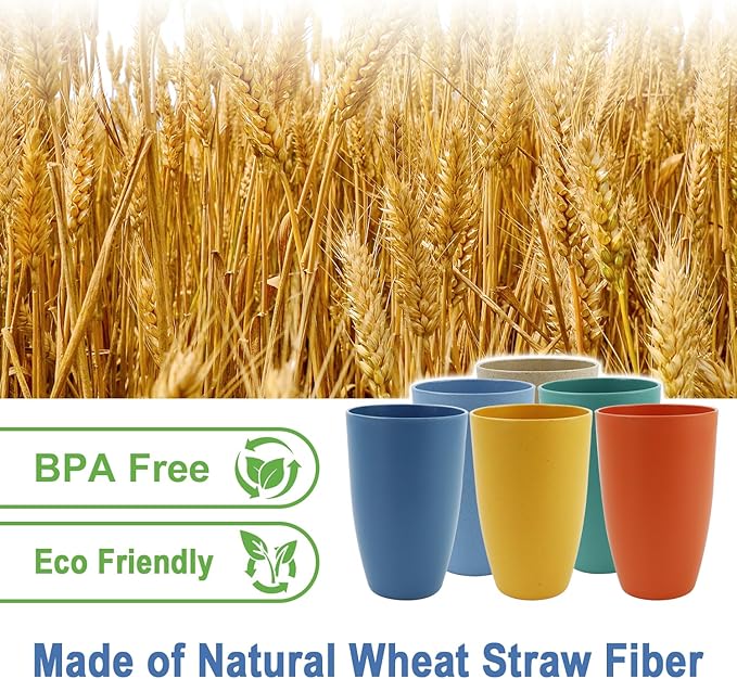 Wheat Straw Cups 20 OZ Large Capacity Set of 6, Unbreakable Drinking Cups Reusable, Alternative to Plastic Cups Reusable, Dishwasher Safe Water Tumblers (Multicolor) - Bloomnest
