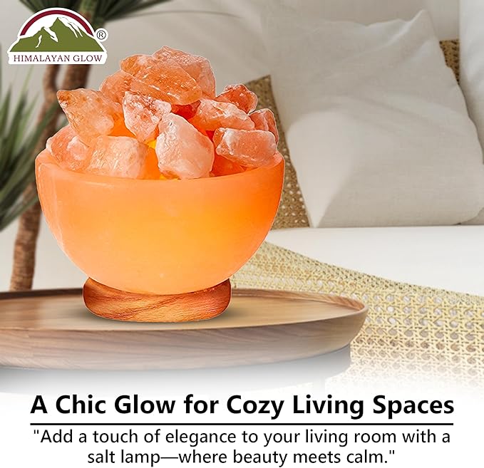 Himalayan Glow Natural Pink Salt Lamp Bowl with Crystal Chunks | Hand-Carved Himalayan Salt Lamp for Air Purification & Calming Ambiance | Home & Office Décor - Bloomnest