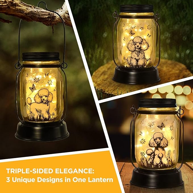kyoryuger Poodle Gifts for Women/Men, Poodle Solar Lanterns Dog Mom Birthday, Dog Lovers Lantern, Pet Loss Pet Memorial Lights, Solar Garden Decoration Outside for Yard, Patio,Backyard,Porch - Bloomnest