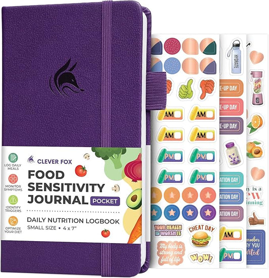 Clever Fox Food Sensitivity Journal Pocket – Daily Intolerance & Symptom Log for IBS, Diabetic, Low Fodmap, Elimination Diet – Health Tracker, 3.7x6.7 (Purple) - Bloomnest