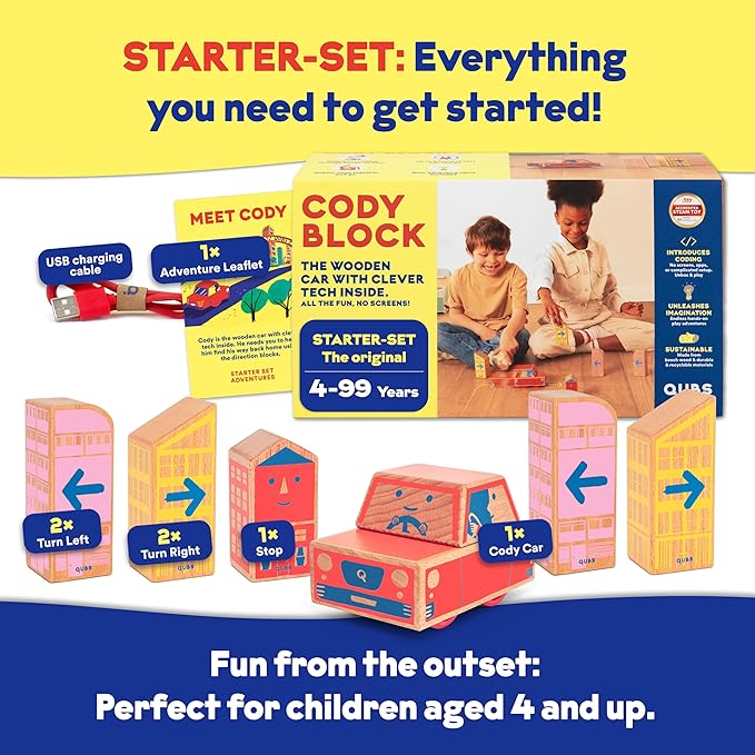 Cody Block Starter Set, Educational Wooden Building Blocks Coding and Car STEM Toys for Preschool Kids Ages 4+, Screen Free - Bloomnest