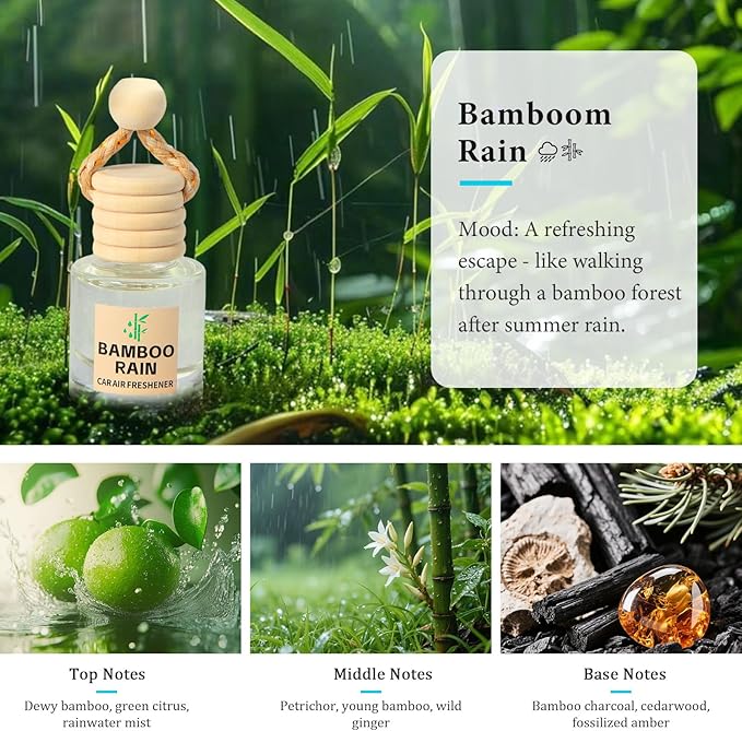 Car Air Freshener Oil Diffuser - Hanging Long Lasting Scent for Car & Home, Essential Oil Freshener with Adjustable Fragrance（Bamboo Rain+White Tea） - Bloomnest