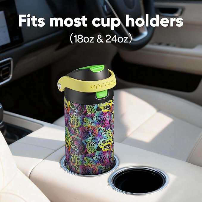 ENCOOL Leakproof Insulated Water Bottle with Straw Dual-Sip Water Bottle Bag-Safe Design for Work, Commute & Gym – Keeps Drinks Cold All Day, 24 oz, Neon Conch ENCOOL
