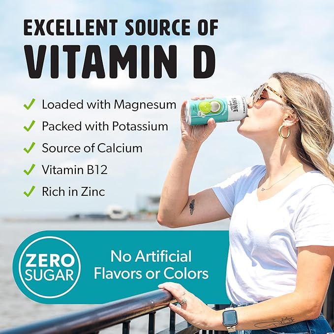 Shine Water Coconut Lime Vitamin D Electrolyte Drinks 12-Pack, Sugar Free Flavored Water with Magnesium, Zinc & Antioxidants, Low Calorie Hydration Beverage, Plant-Based Vitamin Water Zero Sugar - Bloomnest